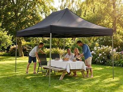 Black pop up gazebo 3x4.5m with aluminium frame for outdoor events