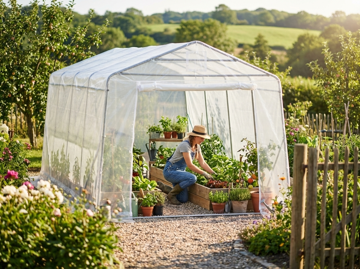 Transparent polytunnel greenhouse with galvanised steel frame for outdoor gardening - product detail
