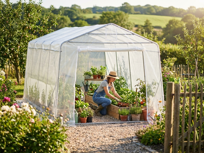 Transparent polytunnel greenhouse with galvanised steel frame for outdoor gardening - product detail