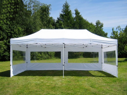White pop up gazebo with flame retardant feature for outdoor events