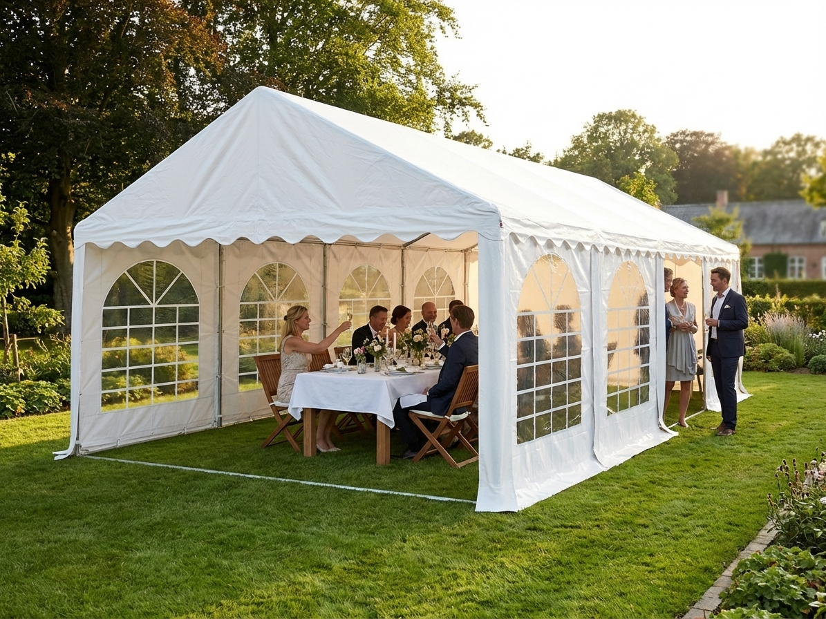 White 4x8 m marquee for outdoor events, PVC and galvanised steel - view 3