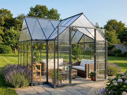 Polycarbonate orangery with aluminium frame in grey, 10.41 m² - product detail