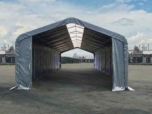 Grey PVC storage shelter 6x18x3.7 m for industrial use