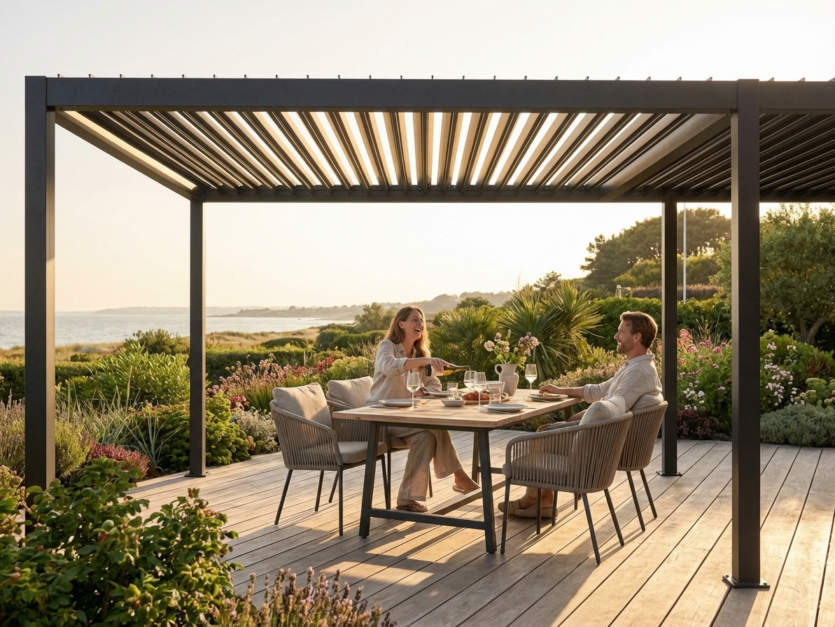 Bioclimatic Pergola Gazebo in Black for Outdoor Use - product detail