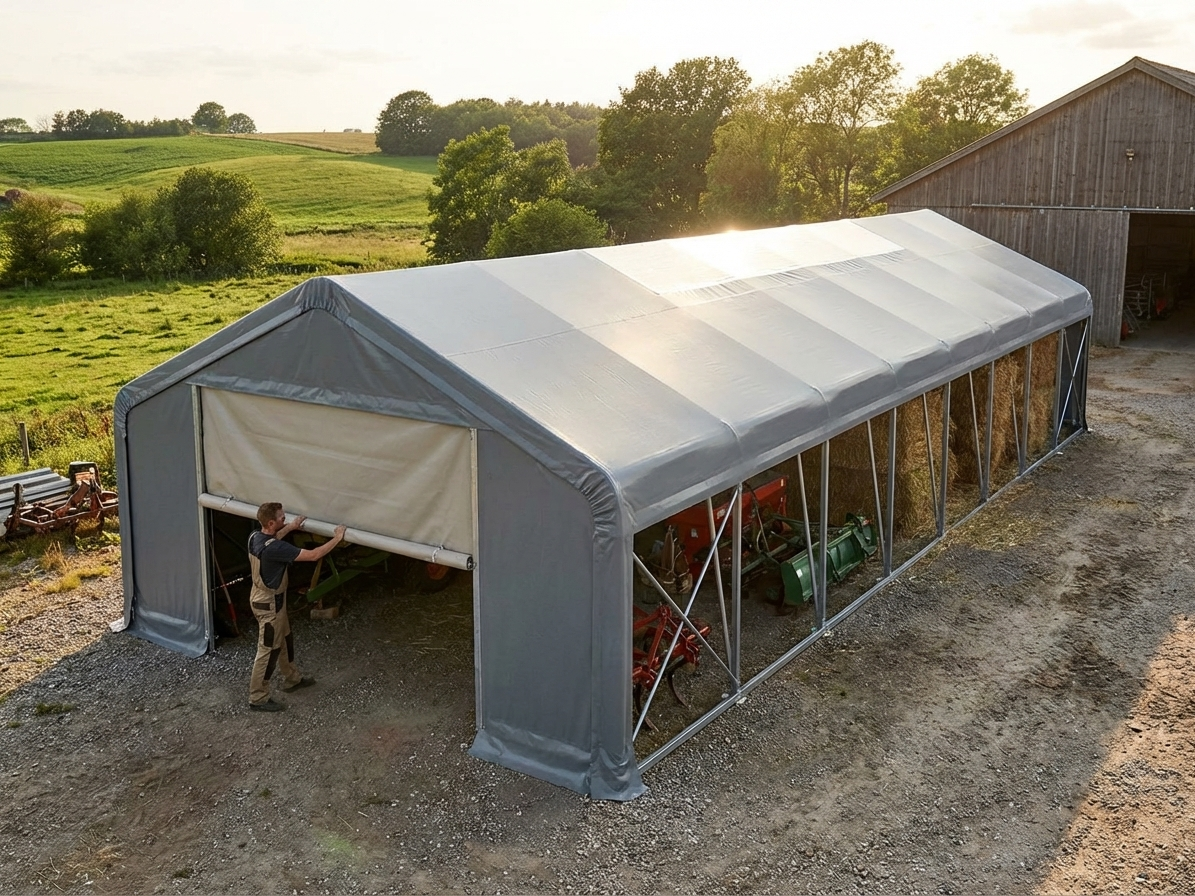 Grey PVC roof cover for storage shelter, fire safety certified - product detail