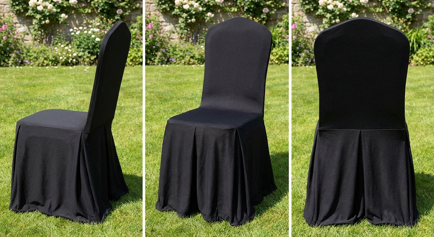 Black chair cover for 48x43x89 cm chair, made from 100% polyester - product detail