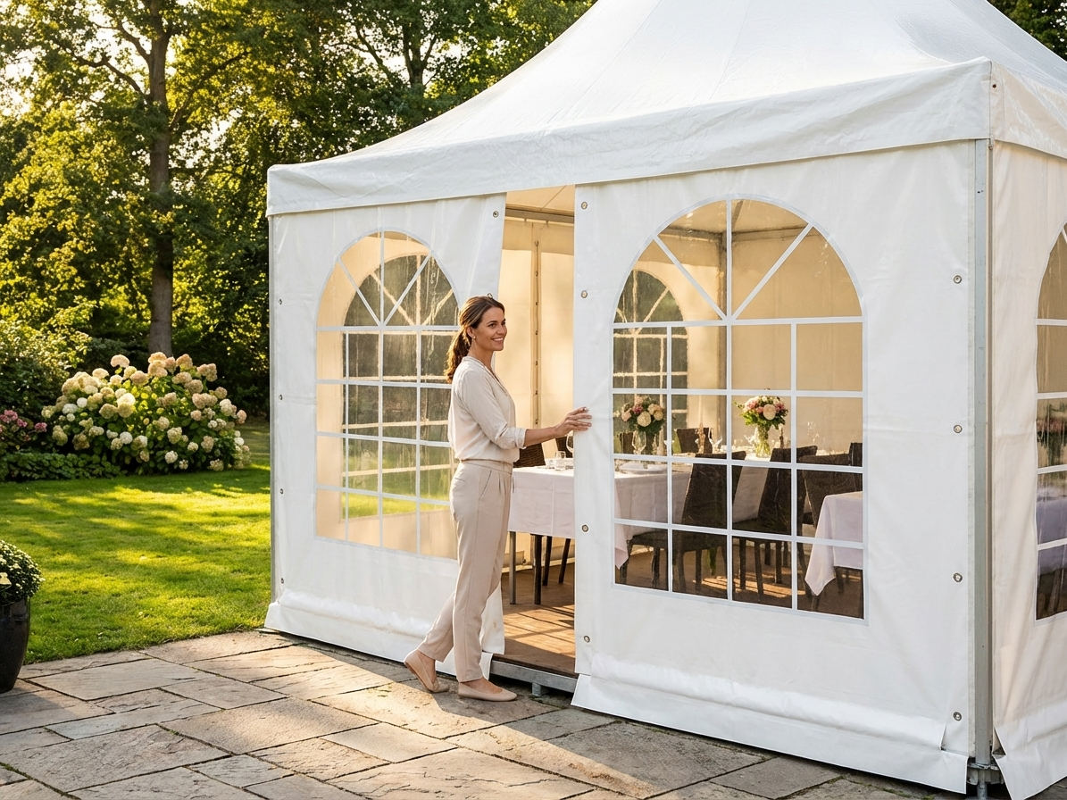 White PVC sidewall with door for event tents - product detail