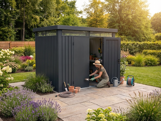 Anthracite garden shed with double doors, galvanised steel construction - product detail