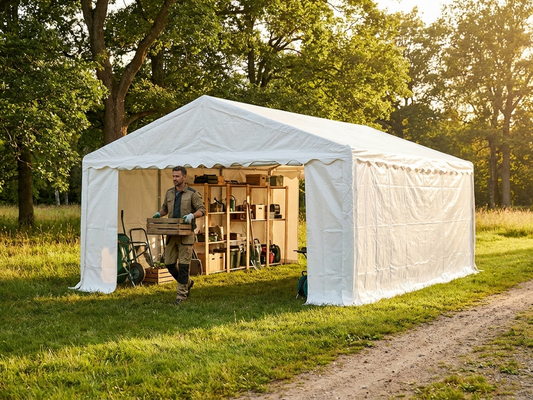 White outdoor storage tent 5x6 m with galvanised steel frame - product detail