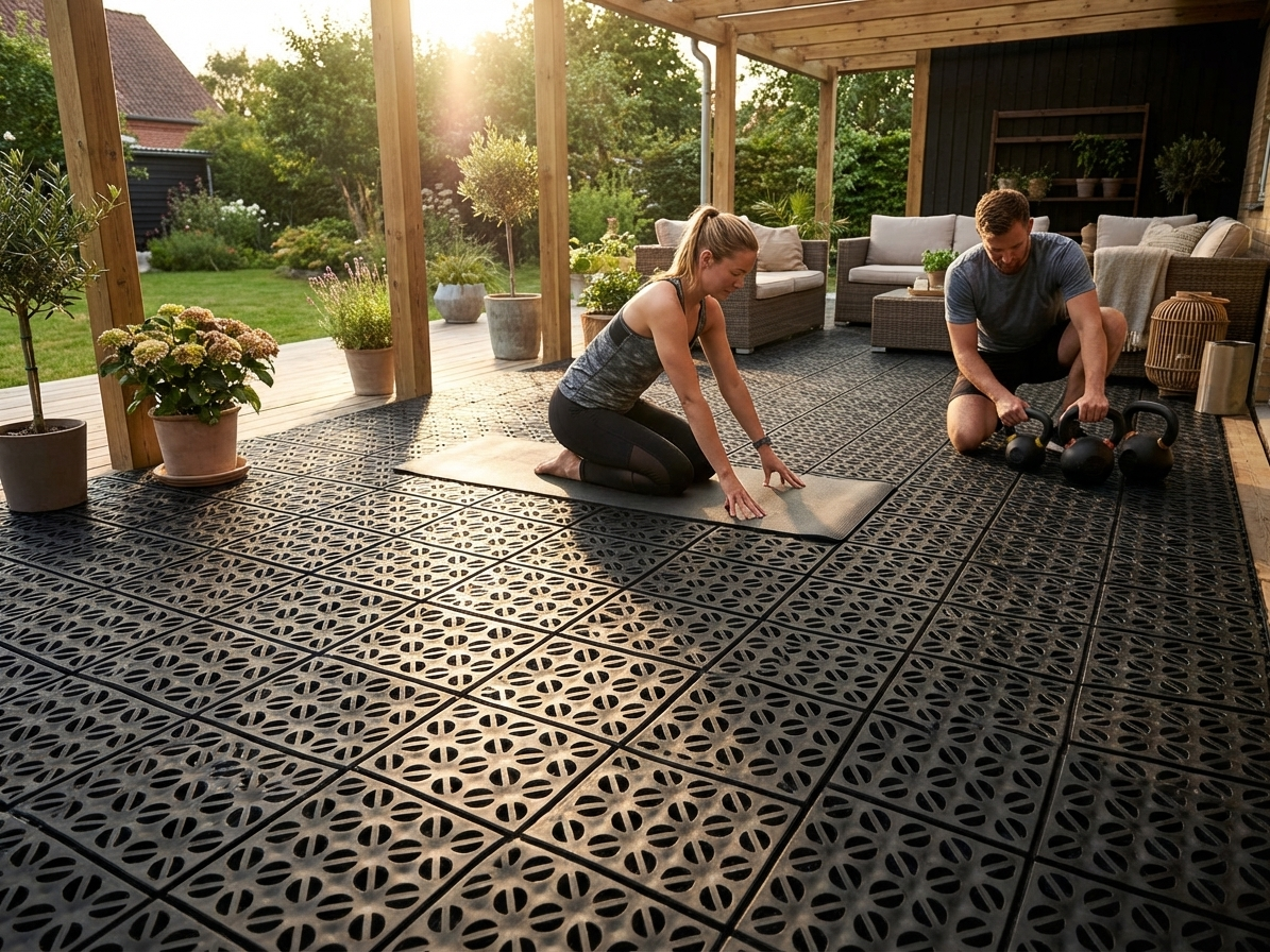 Black plastic flooring made from high quality polyethylene - product detail