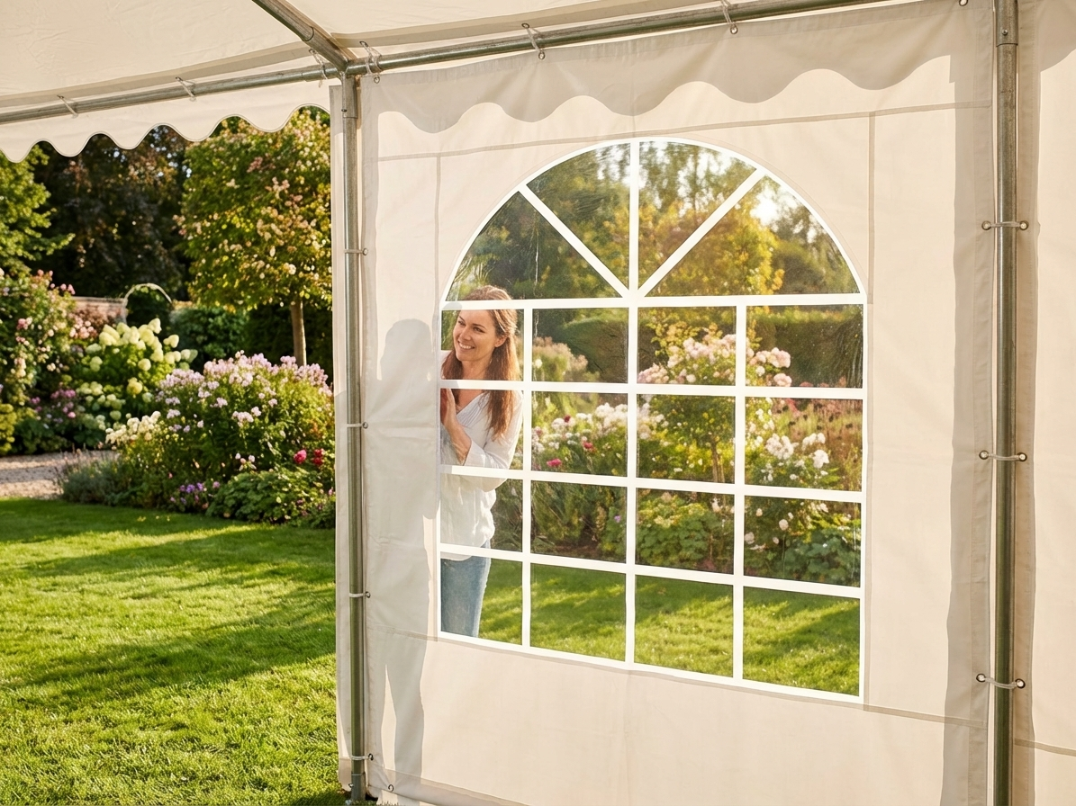 White marquee sidewall with window for outdoor events - product detail