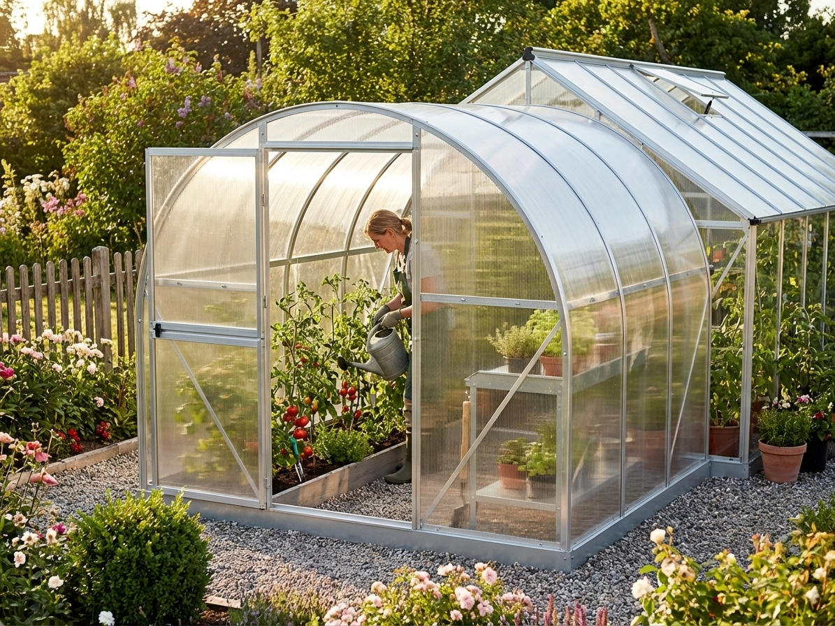 Greenhouse extension made from polycarbonate and steel in silver - product detail