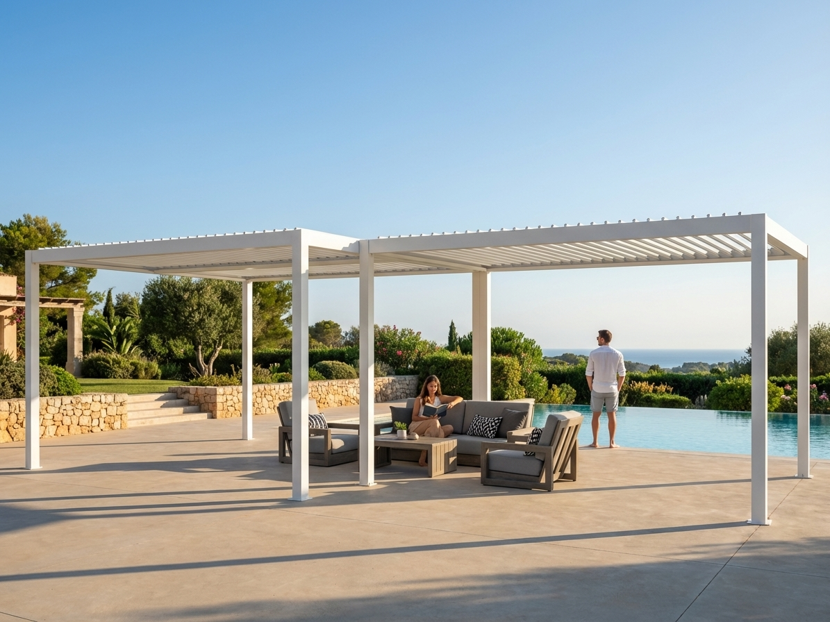 Bioclimatic Pergola Gazebo in White Aluminium for Outdoor Use - view 3