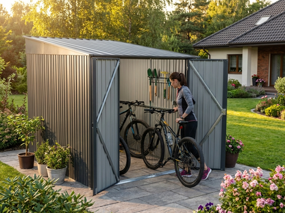 Anthracite Metal Bike Shed made from galvanised steel for outdoor storage - view 3