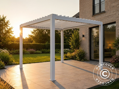 Steel pergola gazebo in white, outdoor shelter