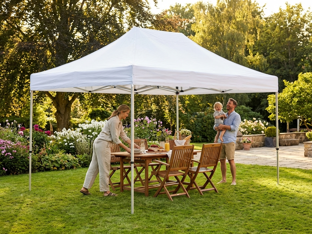 White 3x4.5 m pop-up gazebo with steel frame for outdoor use