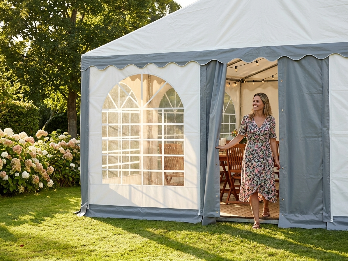 White/Grey PVC endwall for outdoor events, 4m wide