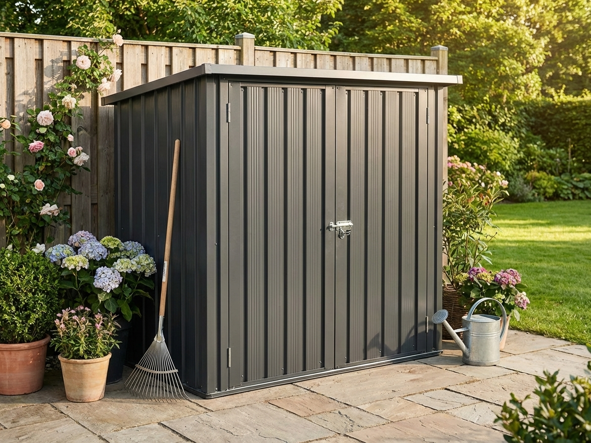 Anthracite metal garden shed for outdoor storage