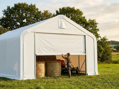 PVC storage shelter end wall in white, suitable for industrial use