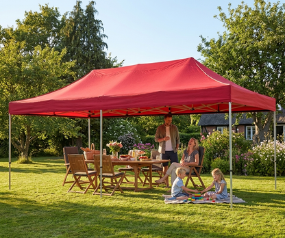 Red pop-up gazebo 4x8m with steel frame for outdoor events