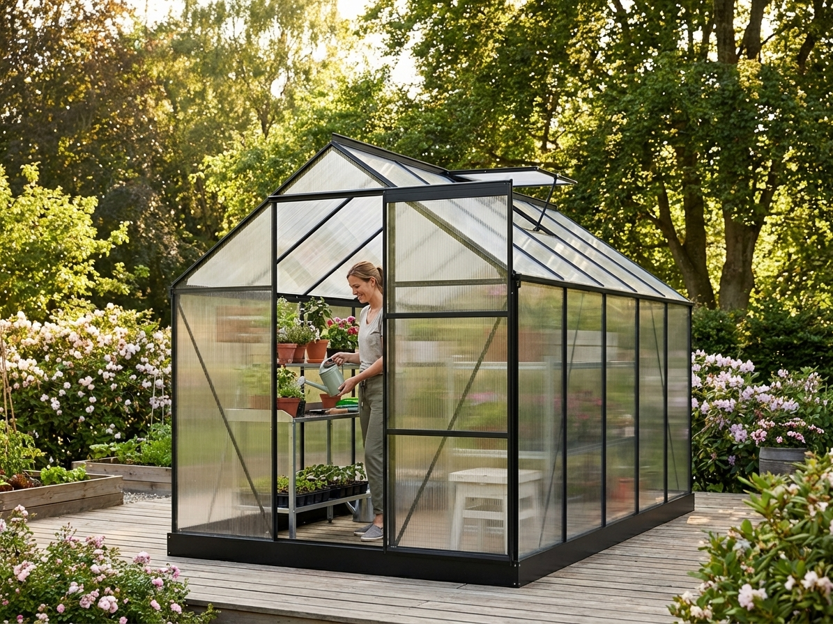 Polycarbonate Greenhouse 1.9x3.1x2.05 m Black with Aluminium Frame - view 3