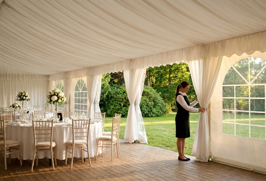 White marquee lining and leg curtain pack for 6x8m marquees