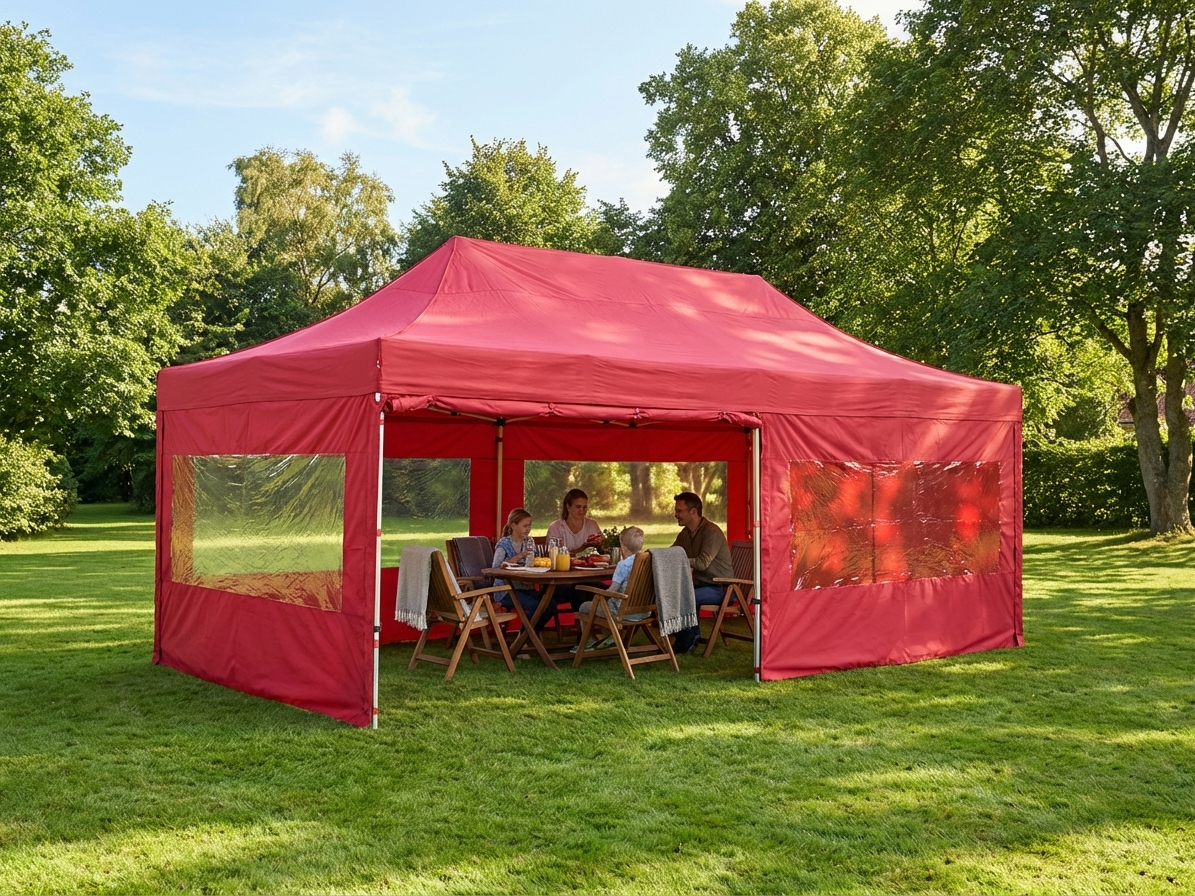 Red pop-up gazebo 4x8 m with aluminium frame for outdoor events - product detail