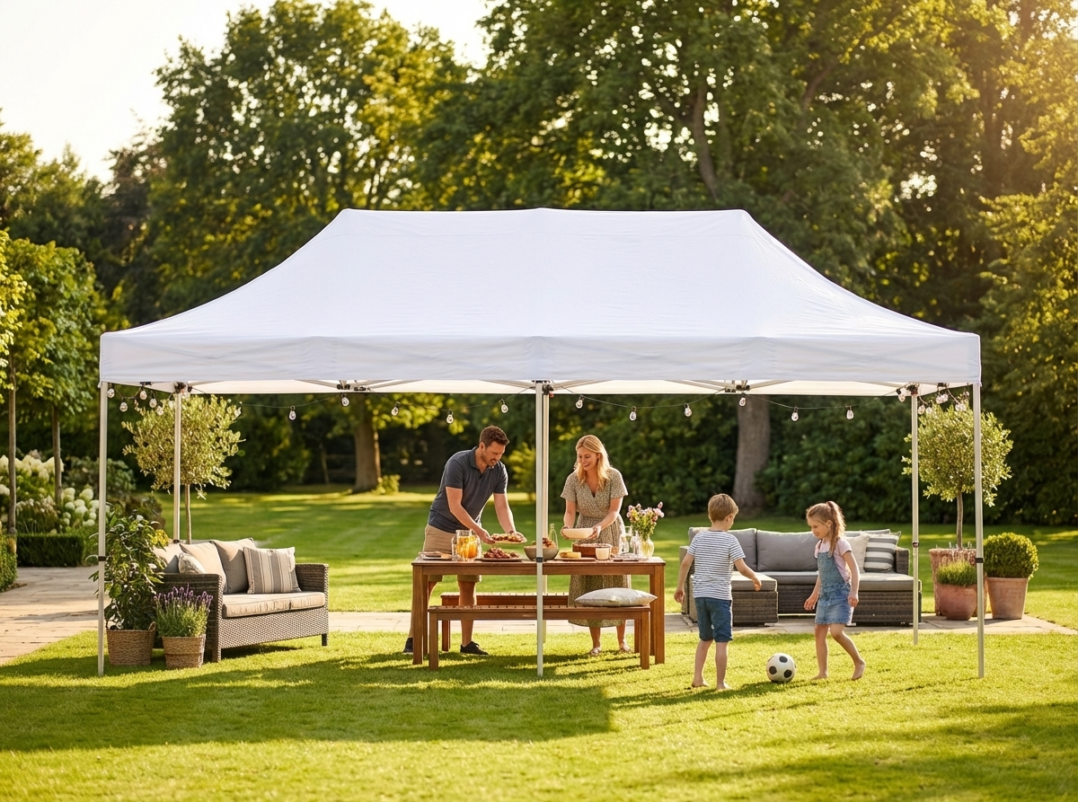 3x6m white pop-up gazebo with steel frame - view 3