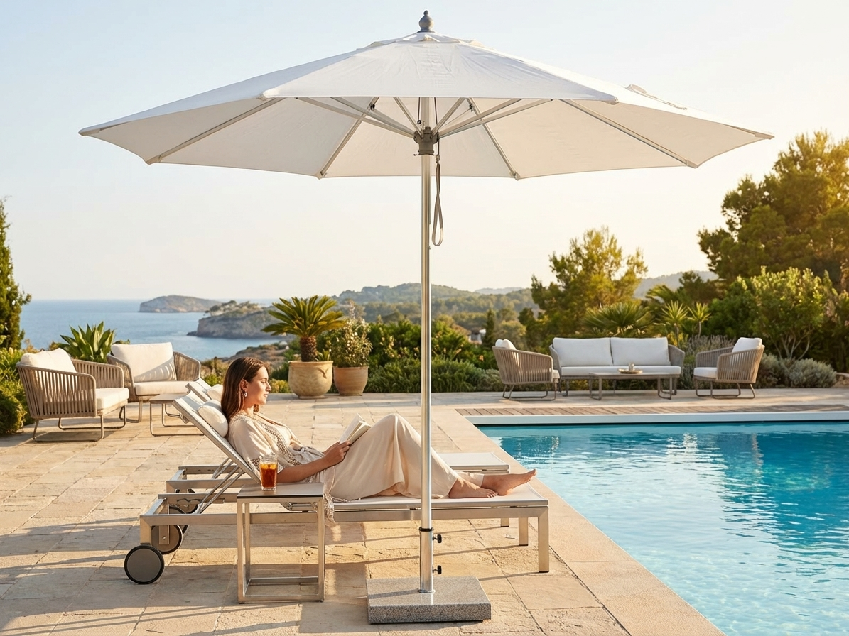 White garden parasol 3m for outdoor use - view 3