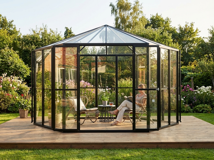 Hexagonal glass orangery with black frame - view 3