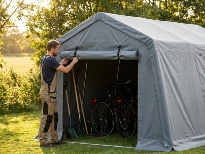 Grey polyethylene endwall/door for a storage tent - view 3