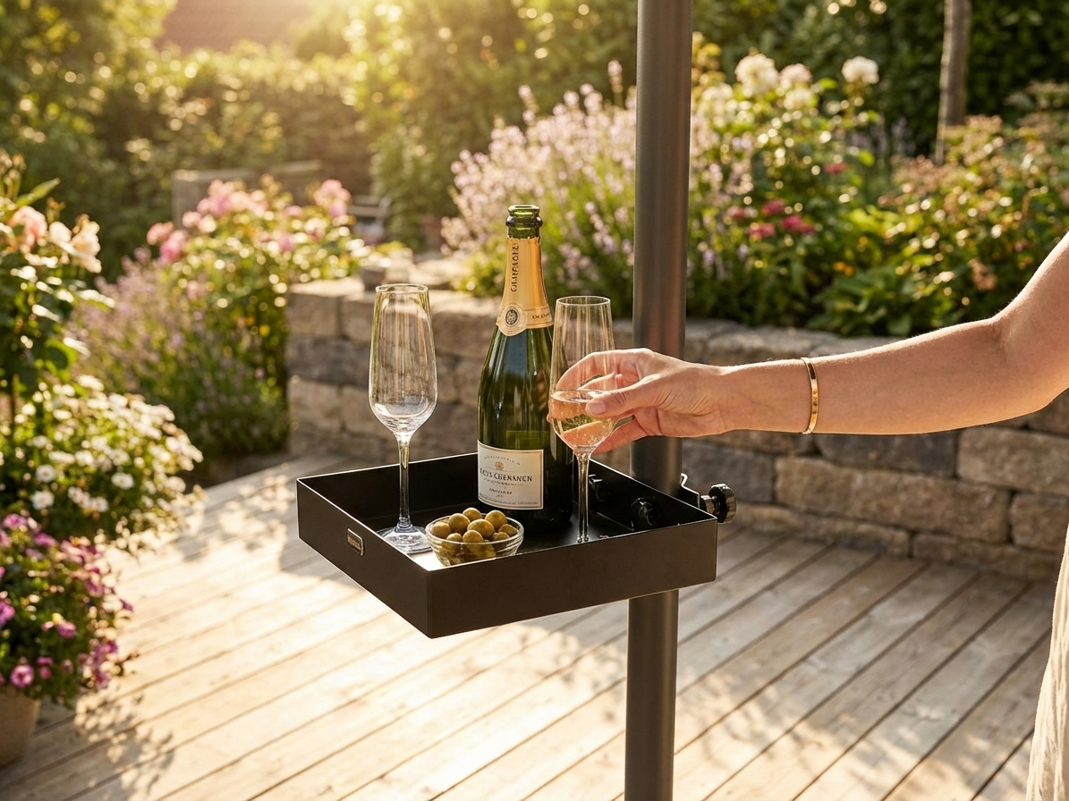 Black parasol table 25x25 cm, powder coated steel for outdoor use - product detail