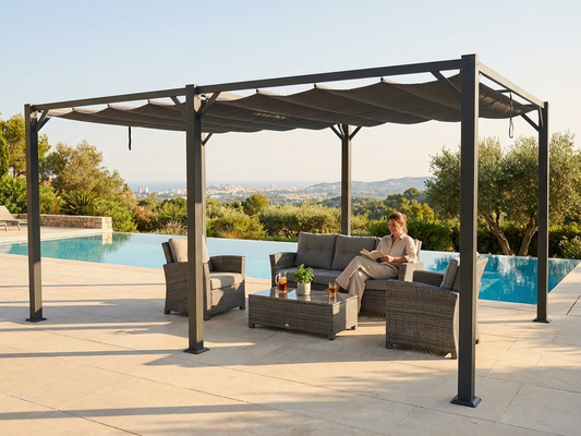 Dark grey pergola gazebo with aluminium frame, outdoor use - product detail