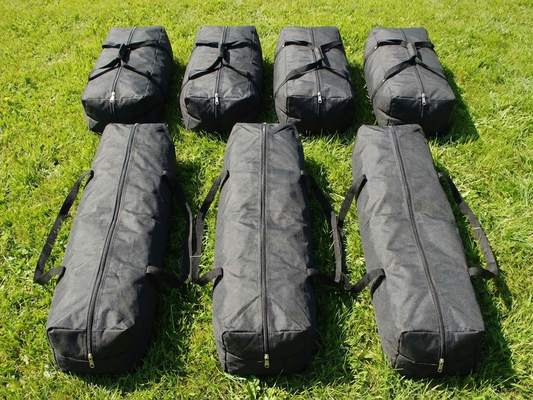 Black marquee carry bag made from polyester with PVC layer, ideal for outdoor events