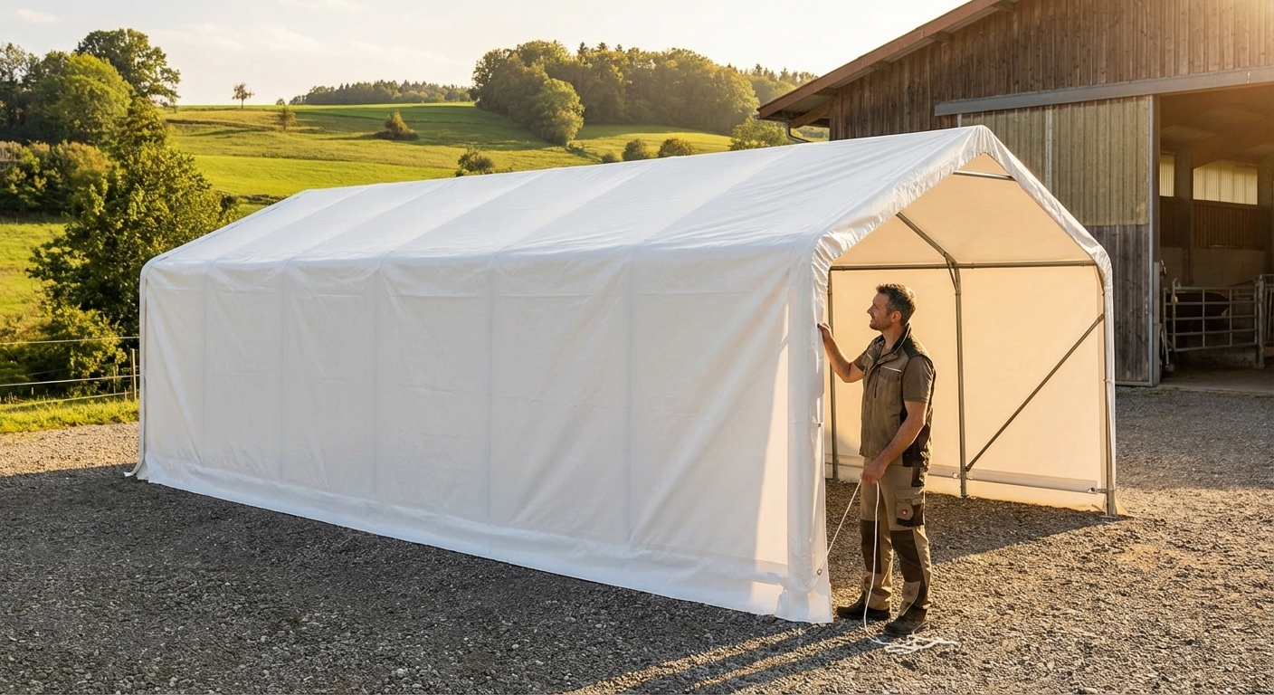 White PVC roof cover for storage shelter, 4x10x3.5 m