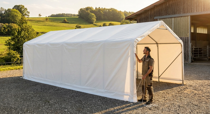 White PVC roof cover for storage shelter, 4x10x3.5 m