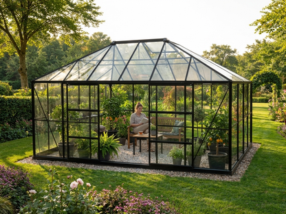Elegant black glass gazebo with aluminium frame for outdoor use - view 3
