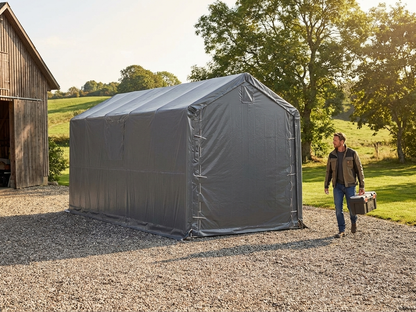 Grey Storage Shelter 3.5x8m made of Polyethylene and Steel