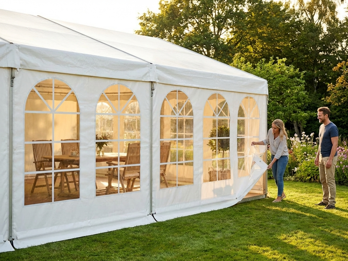10m White/Grey Marquee Sidewall made of Polyethylene Tarpaulin - product detail