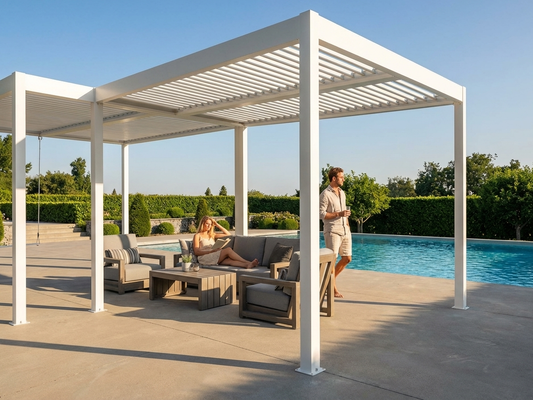 Bioclimatic Pergola Gazebo in White Aluminium for Outdoor Use - product detail