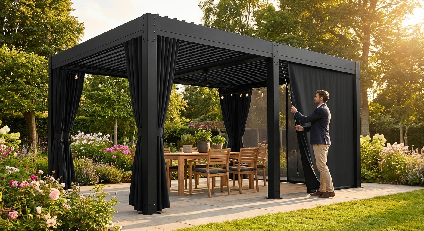 Black mosquito net sidewalls for gazebos - product detail