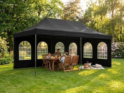 Black pop-up gazebo with steel frame for outdoor use - product detail