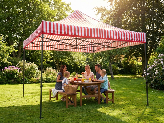 Pop up gazebo 4x4 m white and red with steel frame for outdoor use