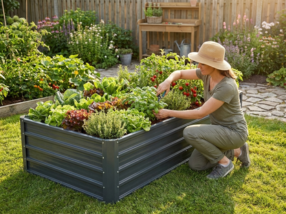 Raised garden bed in galvanised steel with anthracite finish