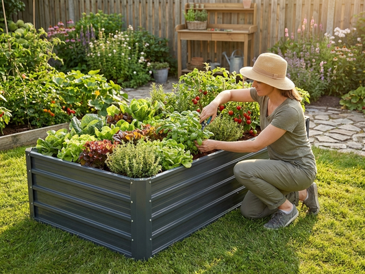 Raised garden bed in galvanised steel with anthracite finish