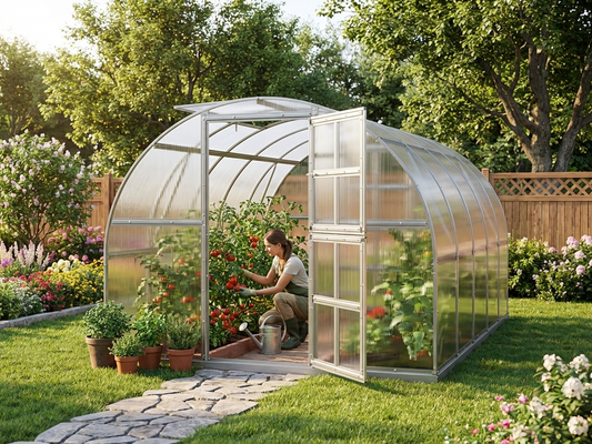 Polycarbonate Greenhouse 18m² Silver with galvanised steel frame - product detail