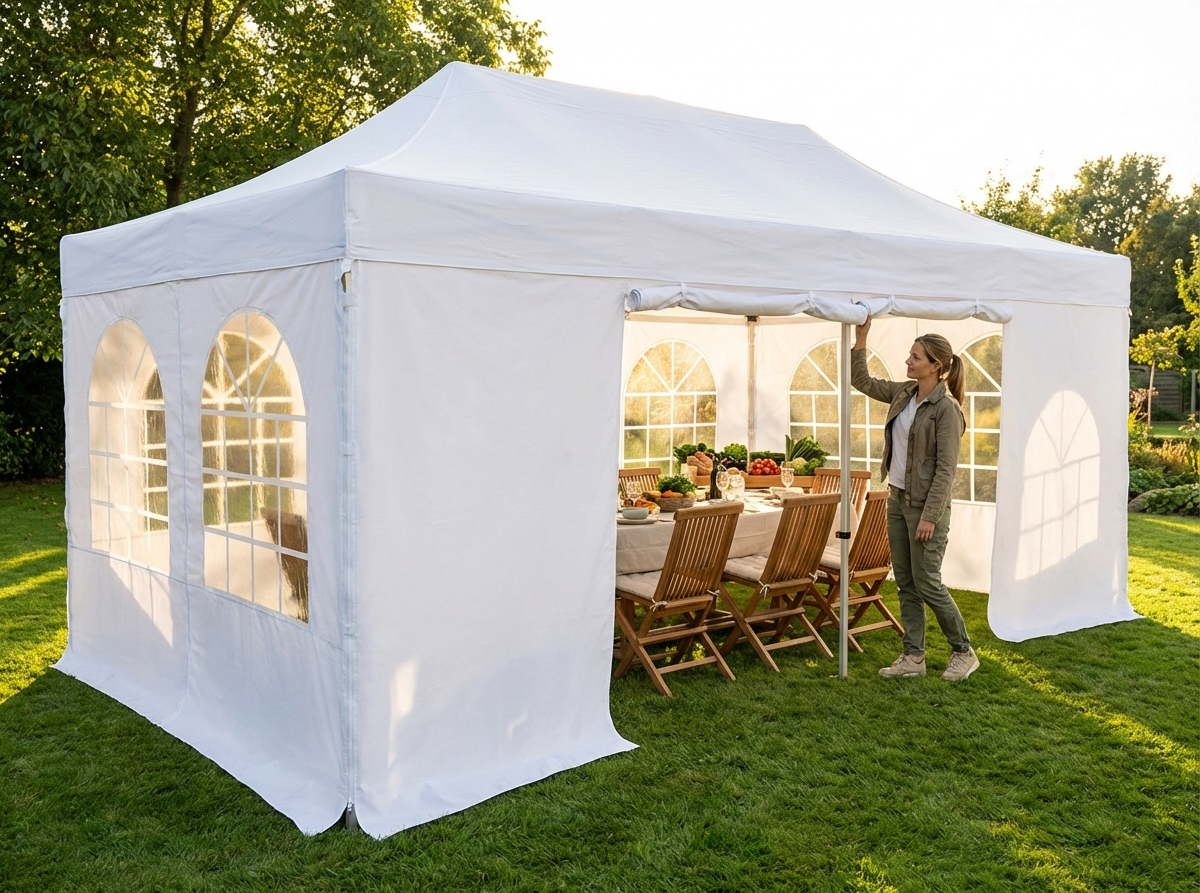 White pop up gazebo sidewall 4x6m for outdoor use