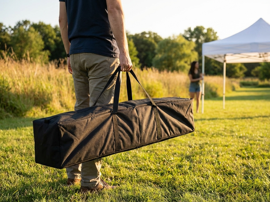 Black carry bag made from polyester with PVC backing