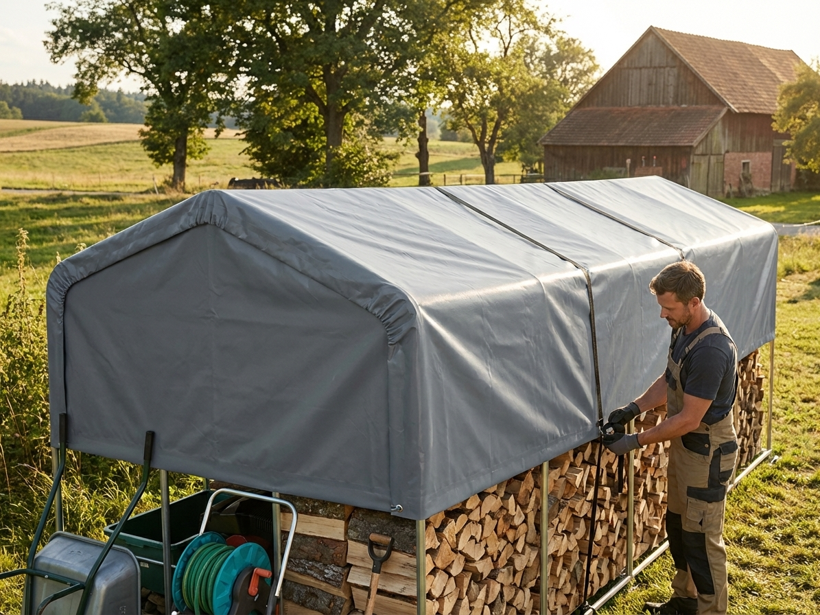 Grey PVC roof cover for storage shelter, 4x10 m size - view 3