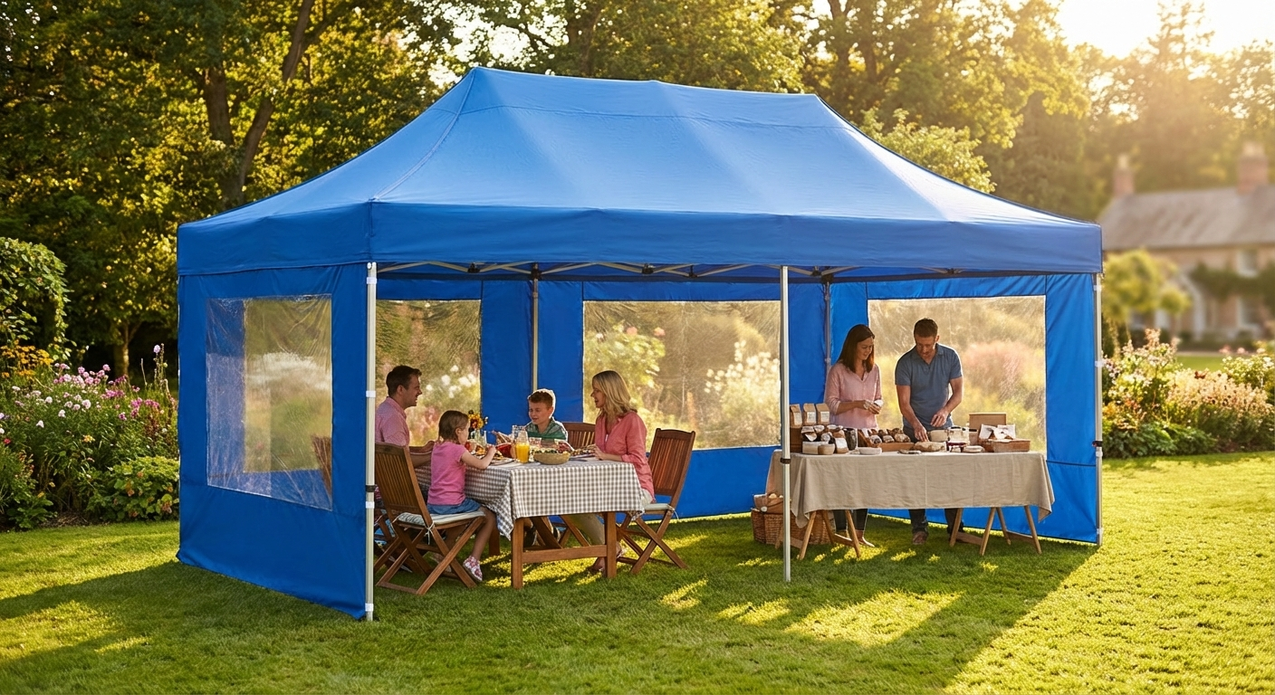 Blue pop-up gazebo 4x8 m with steel frame - view 3